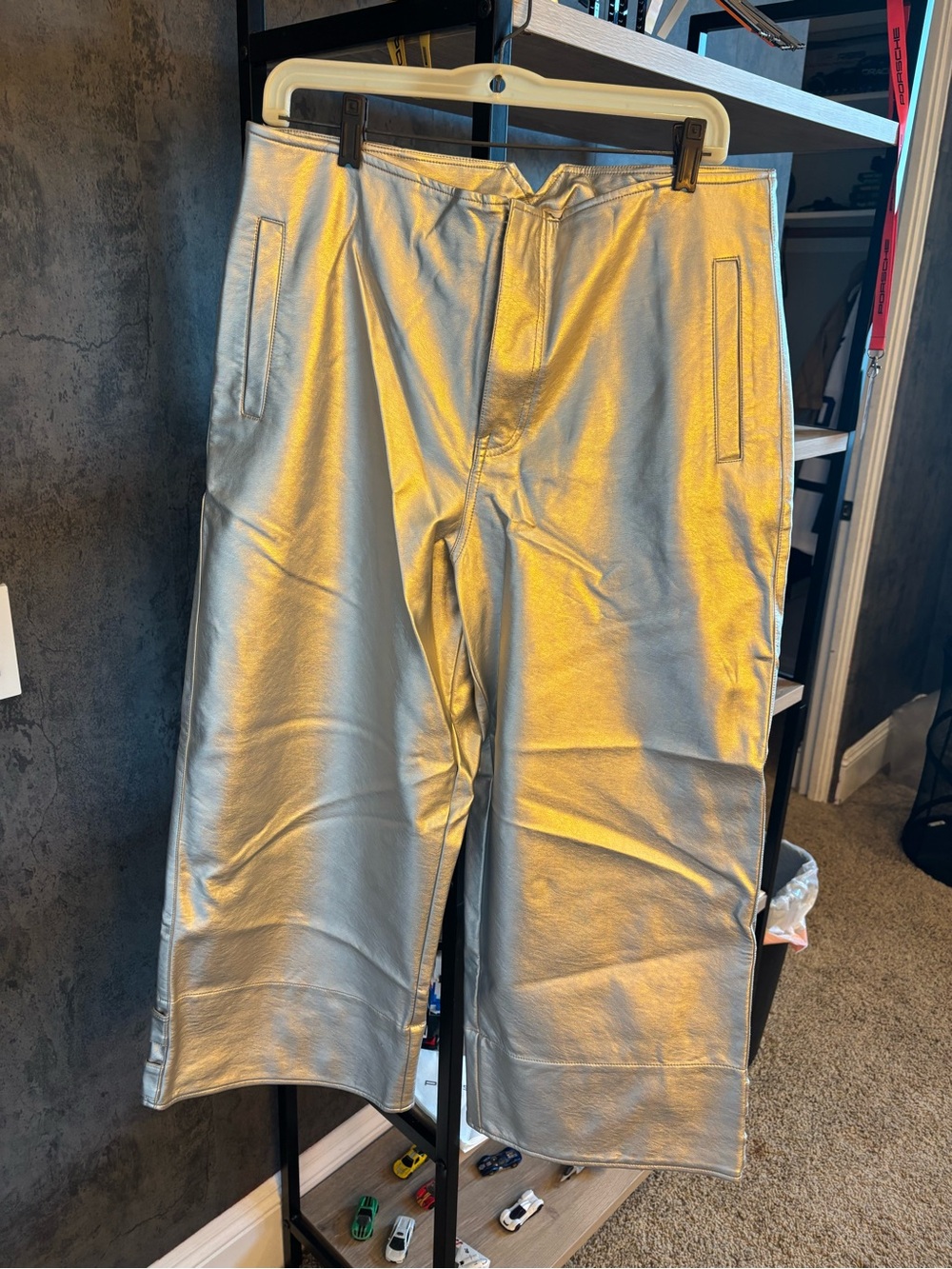 Free People women’s Metallic Silver Wide-Leg cropped pants